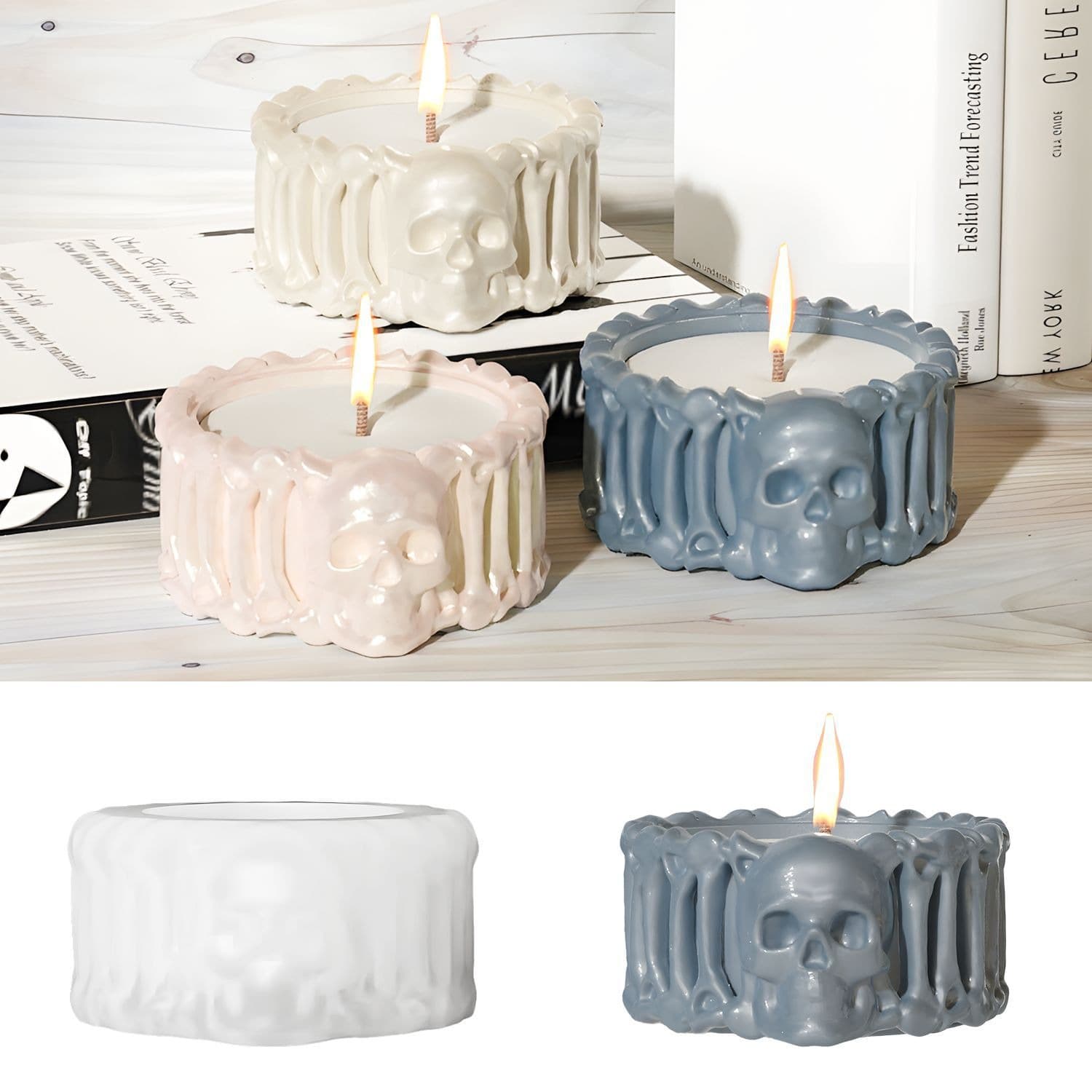 Deyi Life DIY Epoxy Resin Halloween Mold Skull Bone Candle Holder Ashtray Silicone Mold Resin Ornament