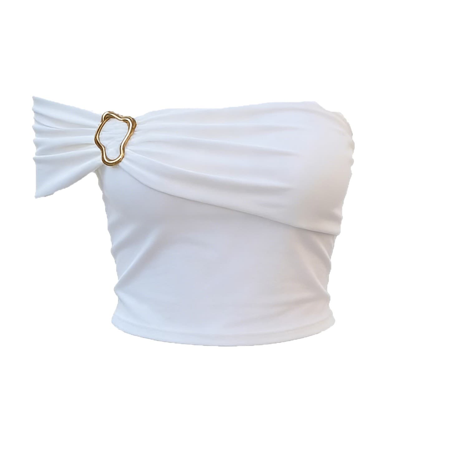 2026 Summer Pure Desire Slim Fit Cropped T-Shirt for Women, Hot Girl White Off-Shoulder Sexy Strapless Camisole Top