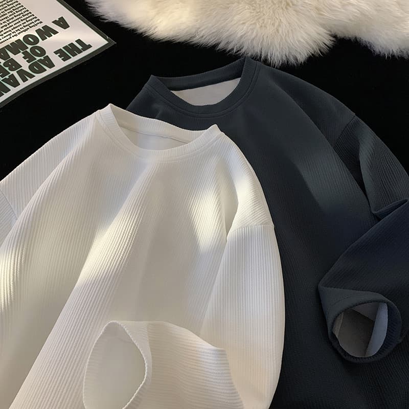 Special Approval P28 No Price Difference 2025 Round Neck Long Sleeve T-Shirt Men's Hong Kong Style Textured Loose Fit Versatile Base Layer T5018