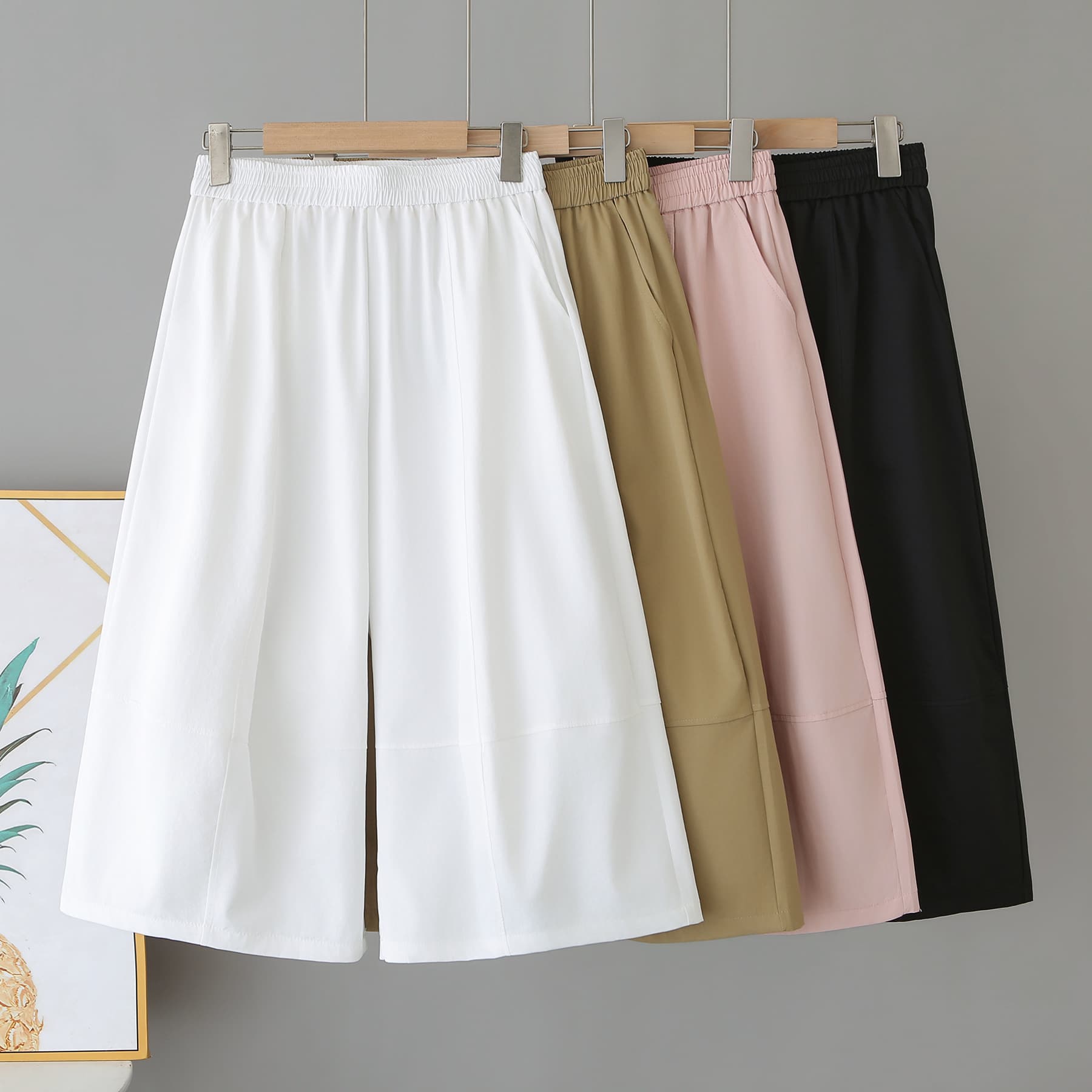 2026 Summer Large Size Wide Leg Pants Elastic Waist Women's Casual Pants 2026 Summer Fat Girl Balloon Pants Capri Pants 602