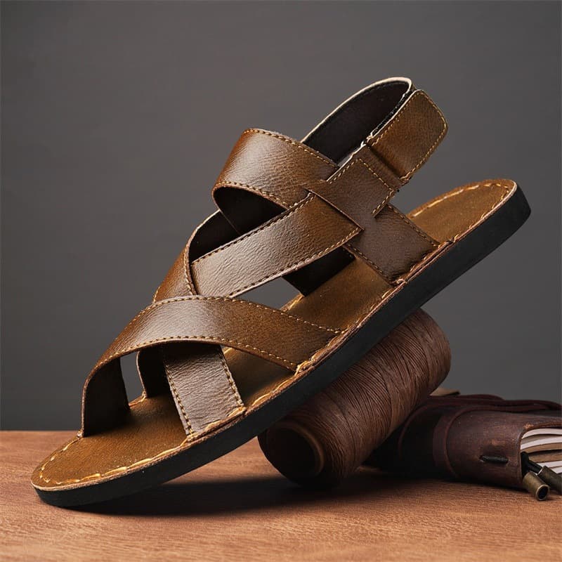 Summer Men's Sandals Roman Style Breathable Genuine Leather Outdoor Hiking Large Size Hollow Sandals Cross-border Men's Sandals
