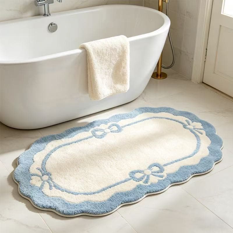Cross-border simple bow girl bathroom entry bathroom imitation cashmere easy care insulation and anti-fall floor mats wholesale