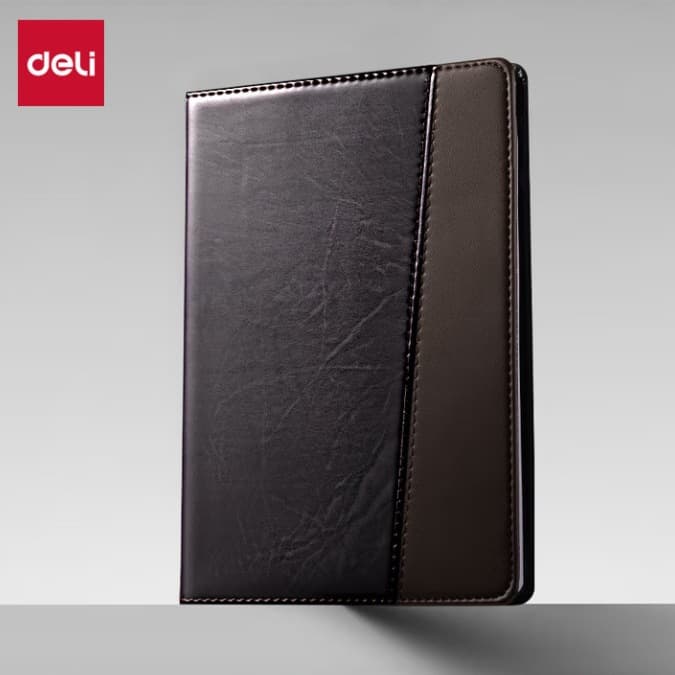 Deli Leather Notebook 7910 Black-Brown Business Leather Notebook 120 Sheets 7912 Meeting Notepad Wholesale