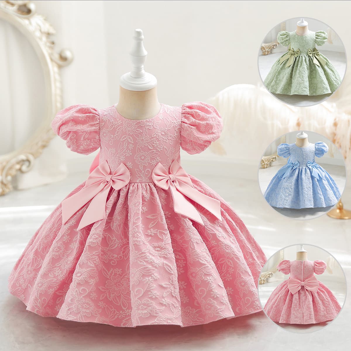 Girls Princess Dress for Kids, Toddler Flower Girl Birthday Party Performance, Amazon Bow Short Sleeve Tutu Dress