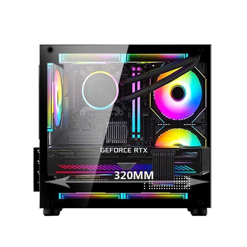 Gaming PC Case with Frameless Panoramic View, Mini Desktop Glass Transparent MATX Motherboard