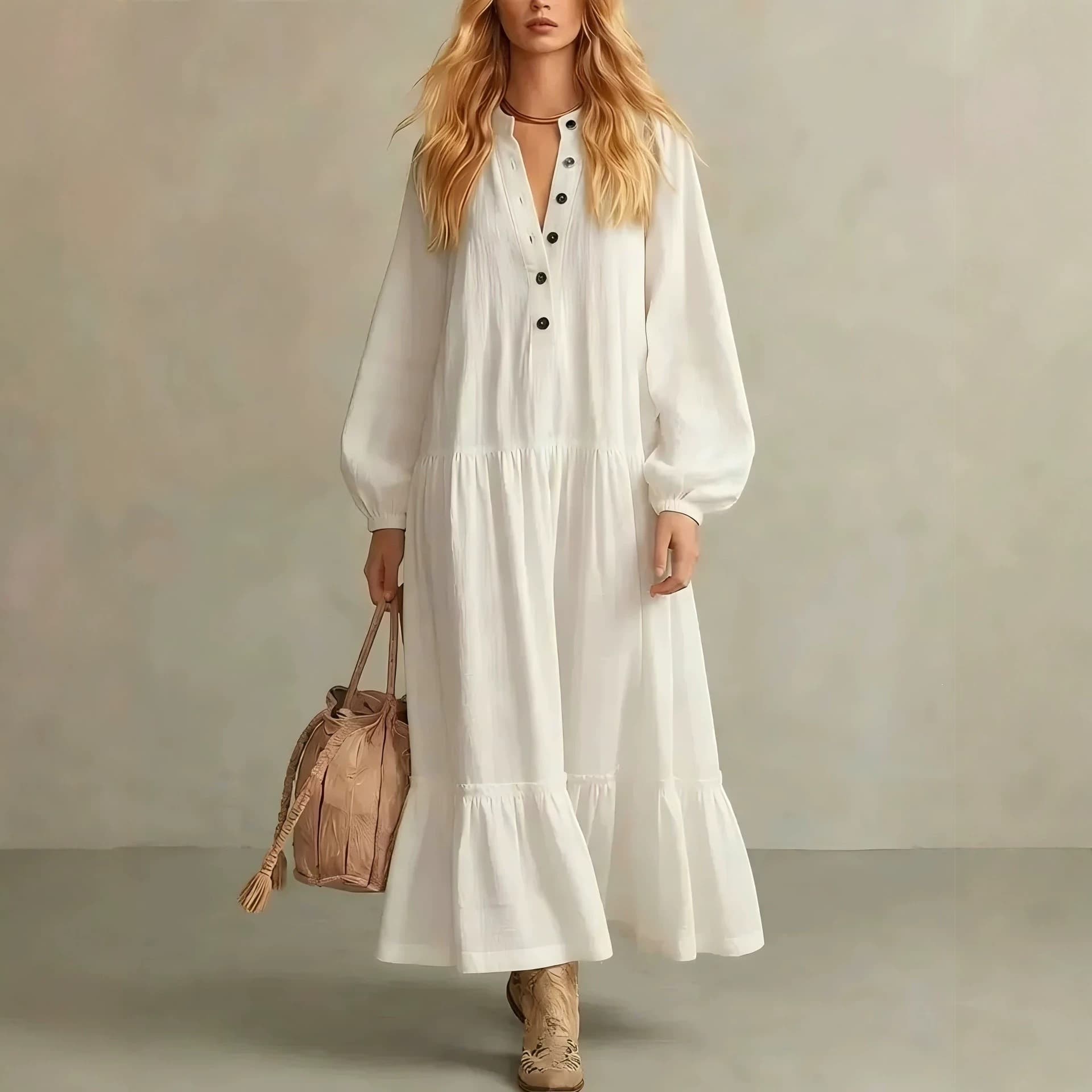 Cross-border Vintage Maxi Long Dress 2026 Casual Long Sleeve Dress Cotton Linen Spring Autumn Women's Clothing Multicolor Button European American
