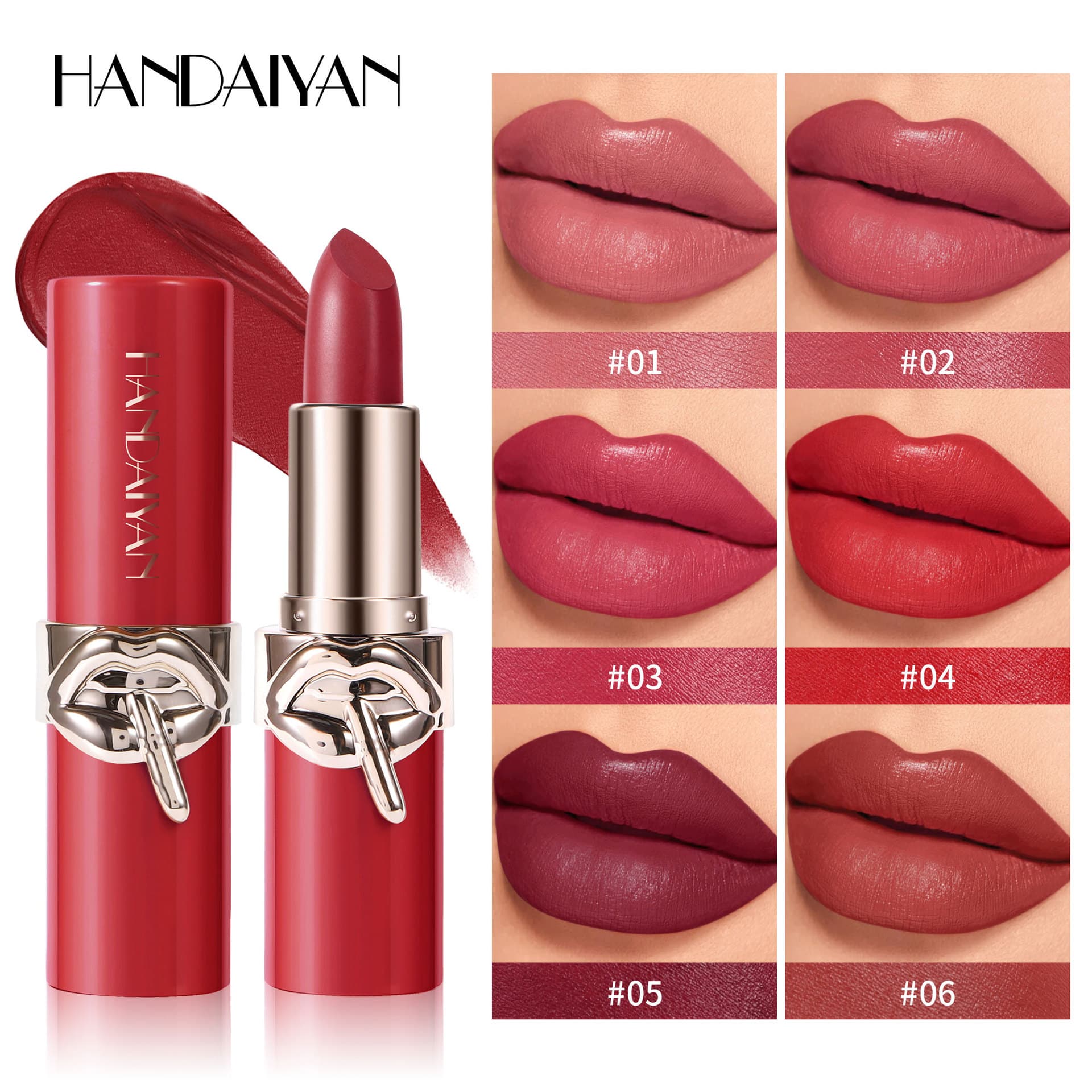 Cross-border matte lipstick waterproof and easy to color HANDAIYAN 6-color velvet lipstick in stock soft mist velvet lipstick