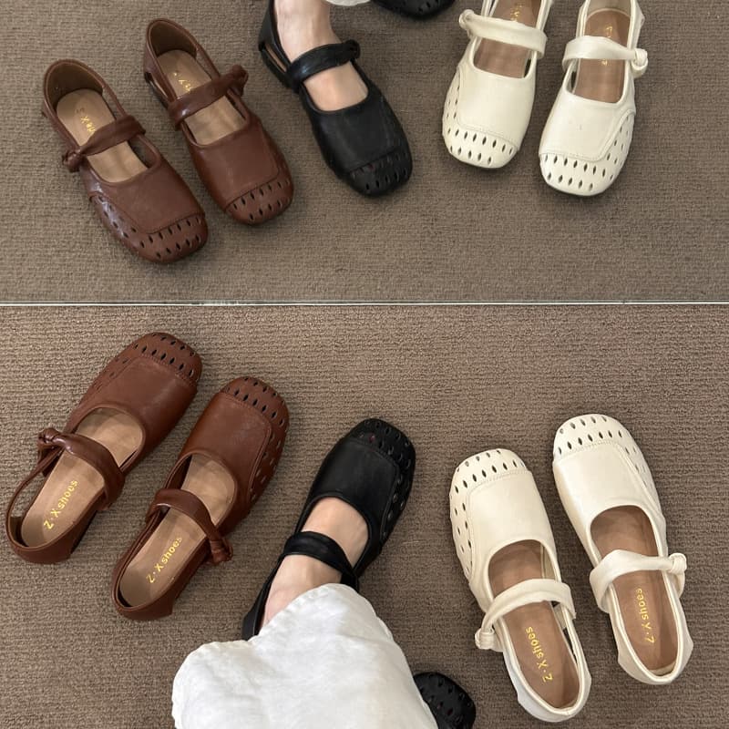 Retro Square-Toe Flat Woven Women's Shoes, Summer 2026 Style, Hollow-Out Shallow Mouth, Soft New Sole Mary Jane Shoes