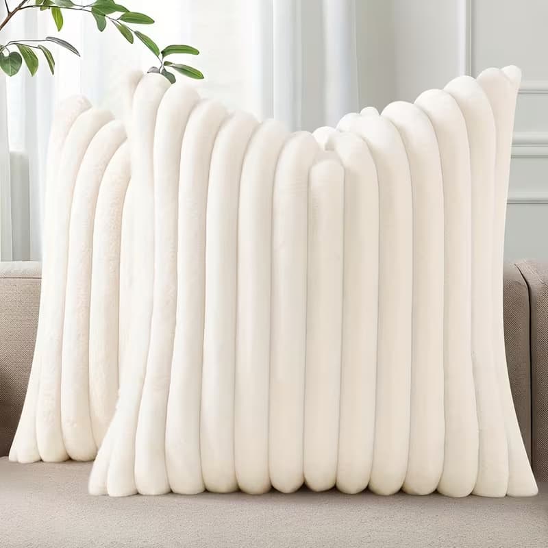Cross-border bestseller soft plush pillow cover, simple solid color with small stripes, sofa cushion for living room and couch