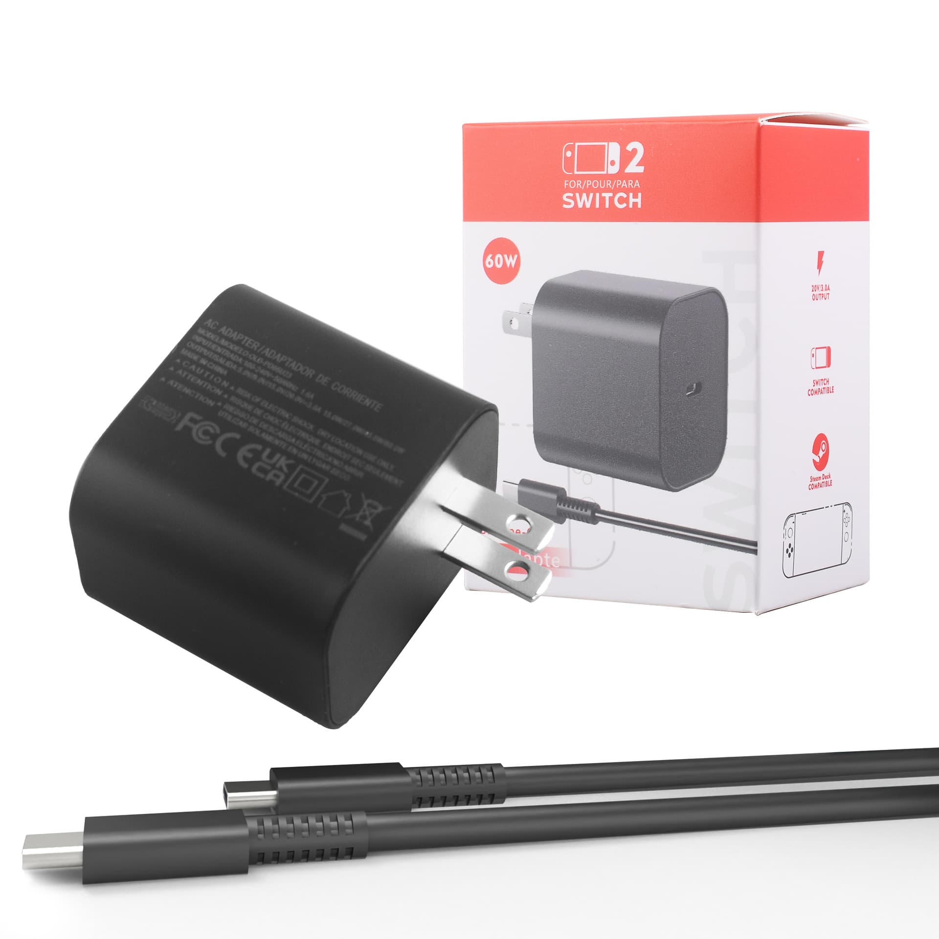Compatible with Nintendo Switch 2 charger, NS2 power adapter, 60W fast charging for Switch 2.