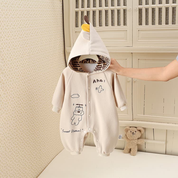 Baby Romper Korean Style Cute Long Sleeve Casual Cartoon Contrast Color Newborn Baby Bodysuit