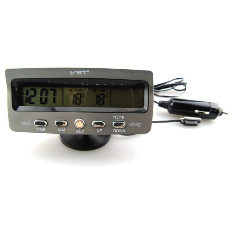 Vehicle Electronic Meter, In-Car and External Thermometer, Voltage Monitoring Alarm Clock All-in-One Meter