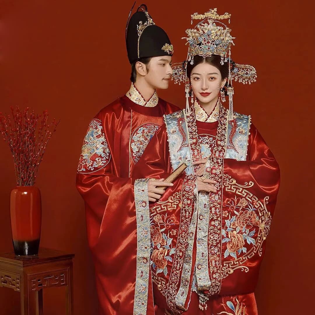Ming-style wedding dress set with phoenix crown and xiapei, men's and women's xiuhu wedding dress, high-sense bridal gown, departure dress