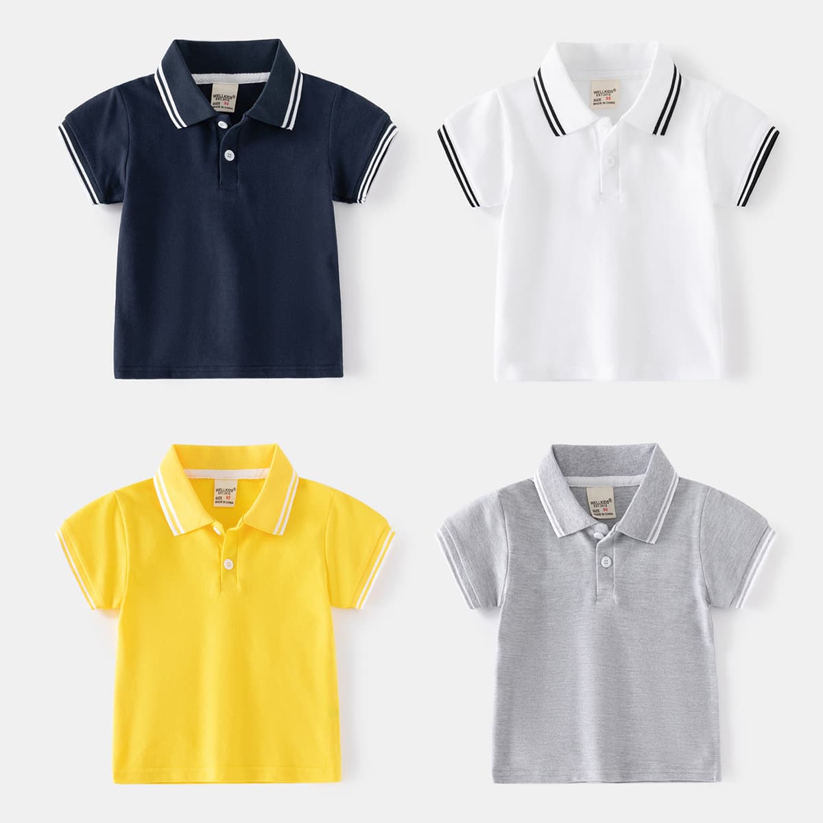 Trendy Cool Summer Casual New Boys' Short Sleeve, Korean-style Collar Solid Color Small-to-Mid Kids' Pique Polo Shirt