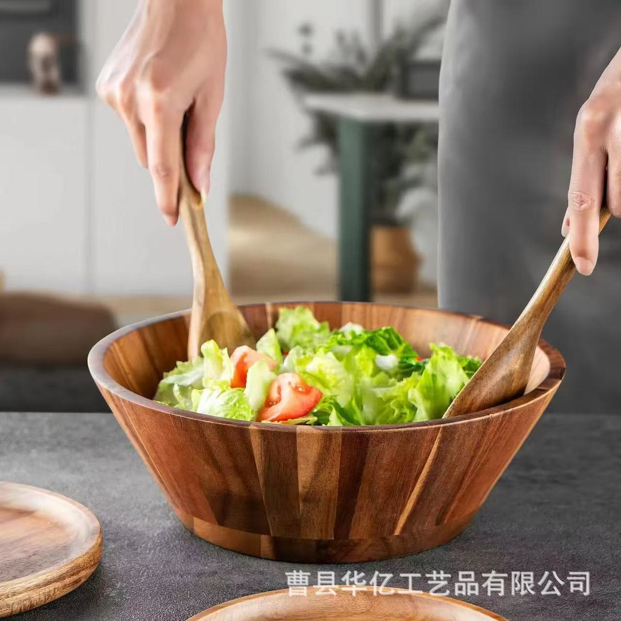 Cross-border Acacia Wood Household Salad Bowl Yogurt Mixing Bowl Solid Wood Fruit Salad Bowl Kitchen Large Dough Mixing Bowl