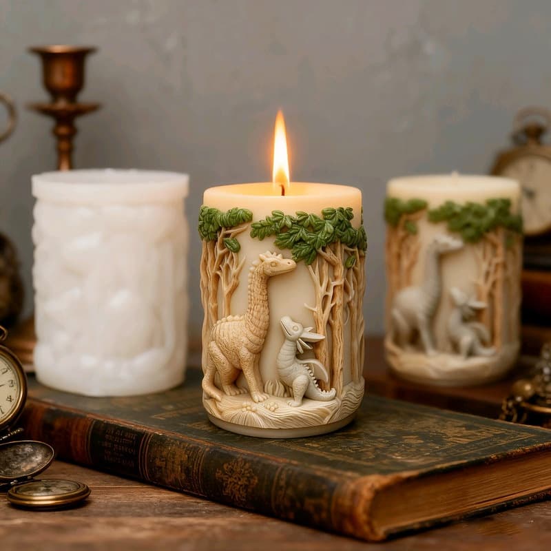 Long-necked Dinosaur Relief Cylinder Aromatherapy Candle Silicone Mold DIY Dinosaur Forest Series Candle Ornament Mold