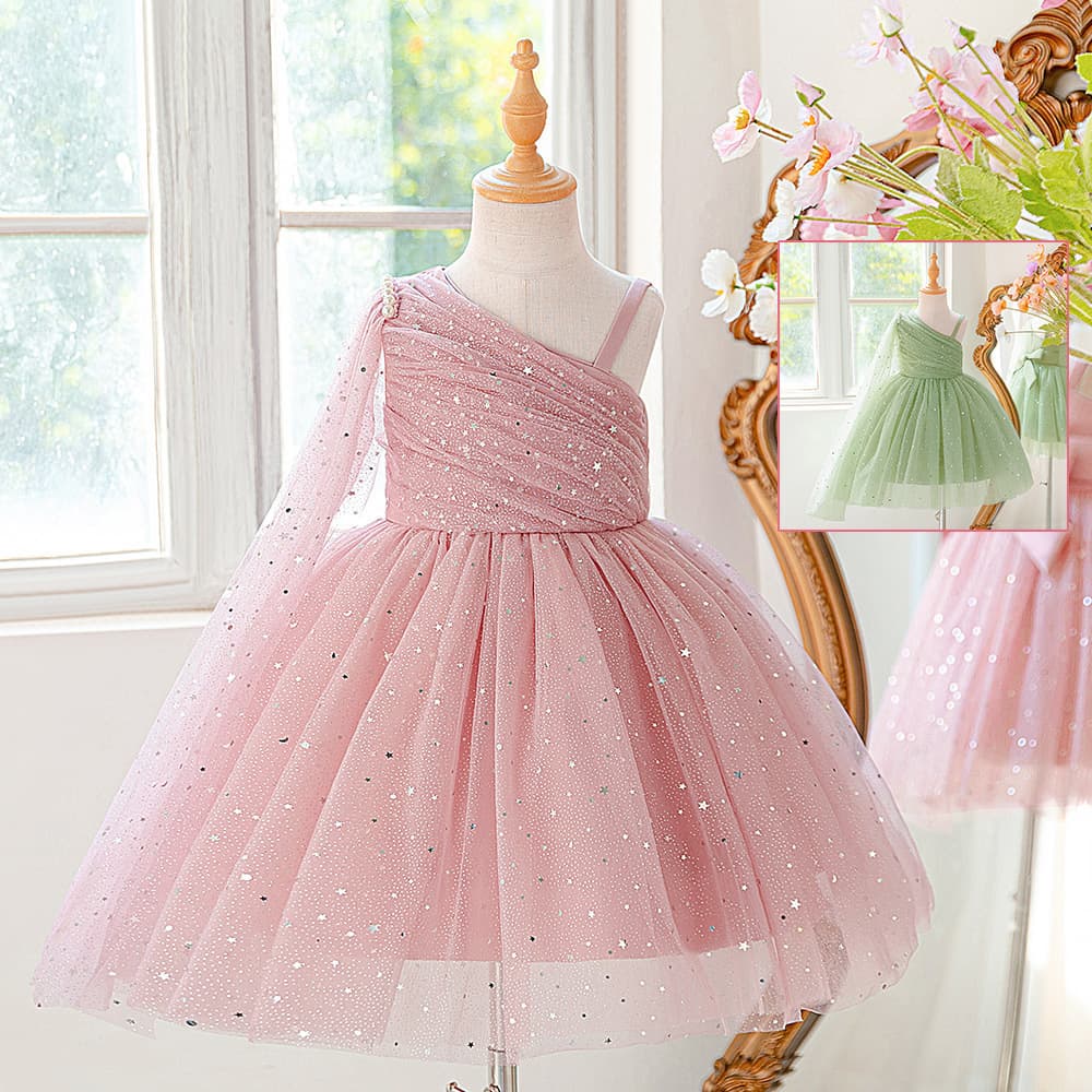 Children's Cross-Border Strapless Princess Dress, Off-Shoulder Long Tulle Gown, Flower Girl Wedding Dress, Little Girl Piano Performance Outfit