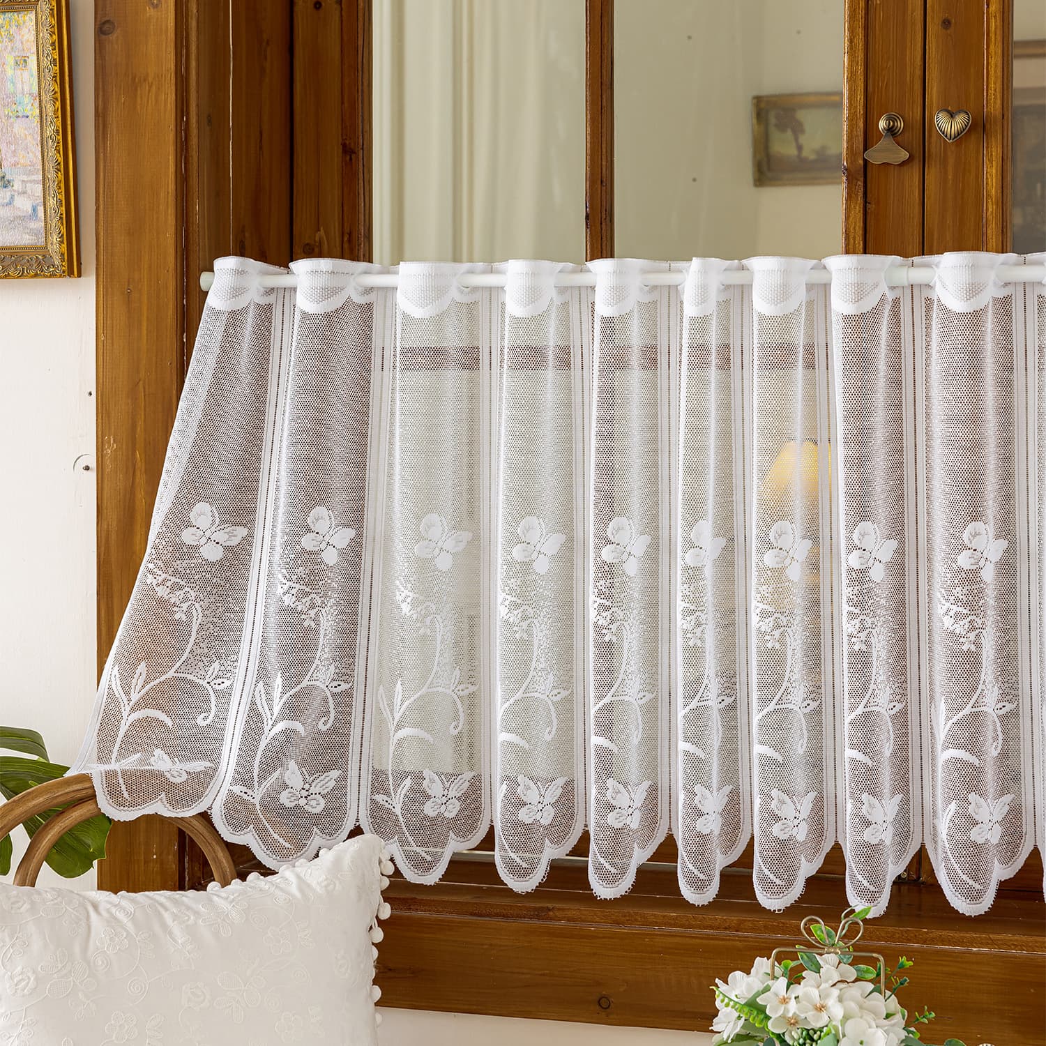 Cross-border finished white lace window curtain, door curtain, bedroom gauze curtain, American-style short curtain, half curtain, factory wholesale