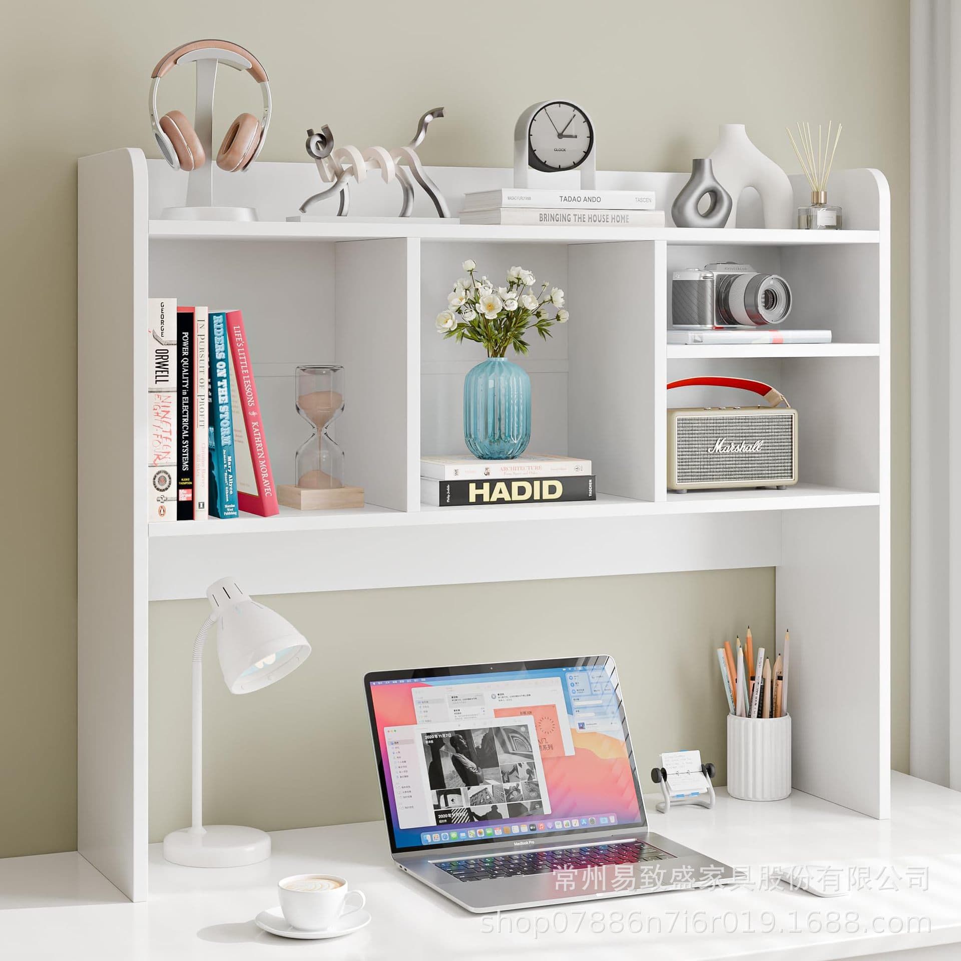 Desktop Bookshelf Cabinet Tabletop Three-Tier Display Shelf Office Study Wooden Storage Cabinet