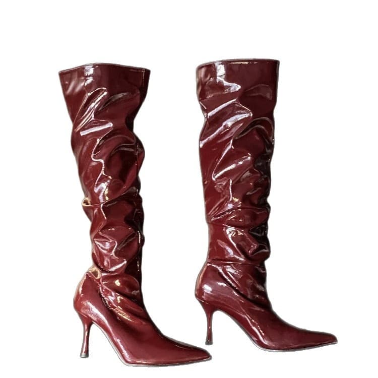 High Heel French Pointed Toe Black Over Knee Boots Women Boots 2025 New Hot Girl Folded Stack Boots