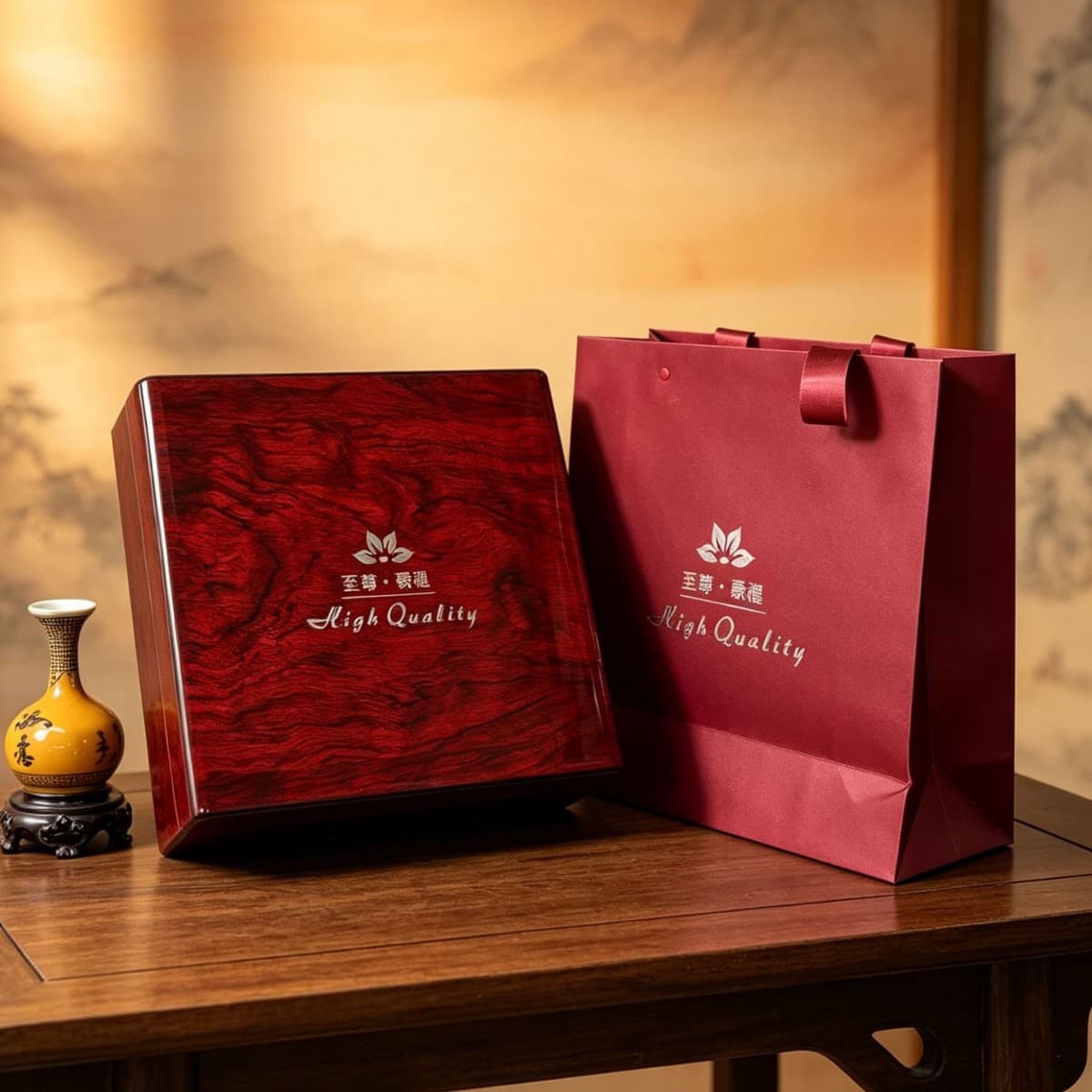 High-end mahogany grain tonic packaging box, universal adjustable inner tray, cordyceps, bird's nest and sea cucumber packaging, hand included