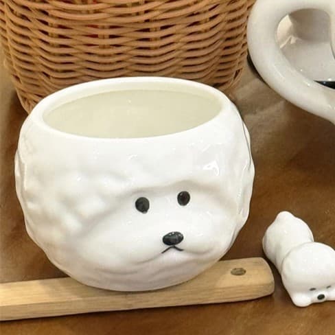 Cute Puppy Ceramic Bowl and Mug Set Tableware Chopstick Rest for Women Couples Rice Bowl Gift for Best Friend Souvenir