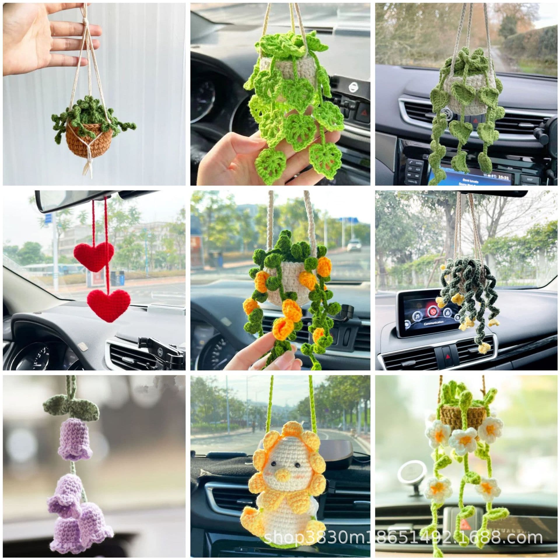 Amazon Hot Selling Car Plant Hanging Ornament Rearview Mirror Pendant Creative Wool Car Decoration