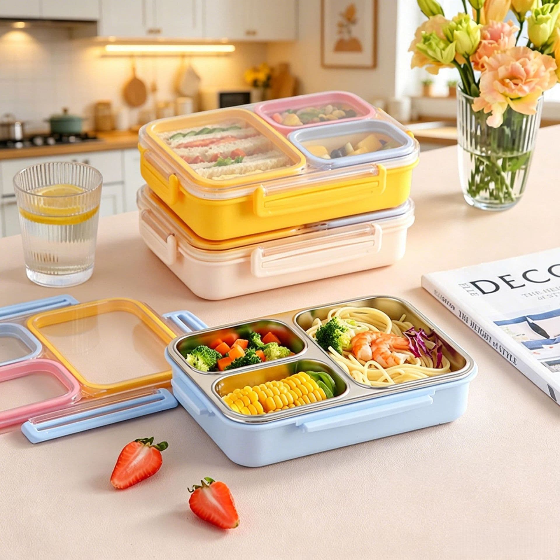 Lunch box insulation box office worker student microwave lunch box tableware spoon stainless steel crisper food grade