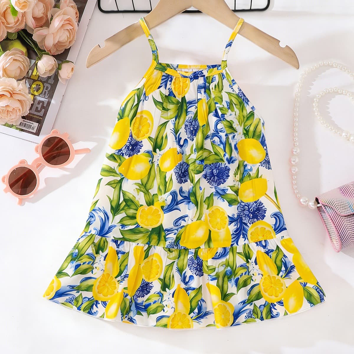 Baby Girls Clothes 0-3Y Summer Sleeveless Fruit Lemon Floral Print Dress In Stock