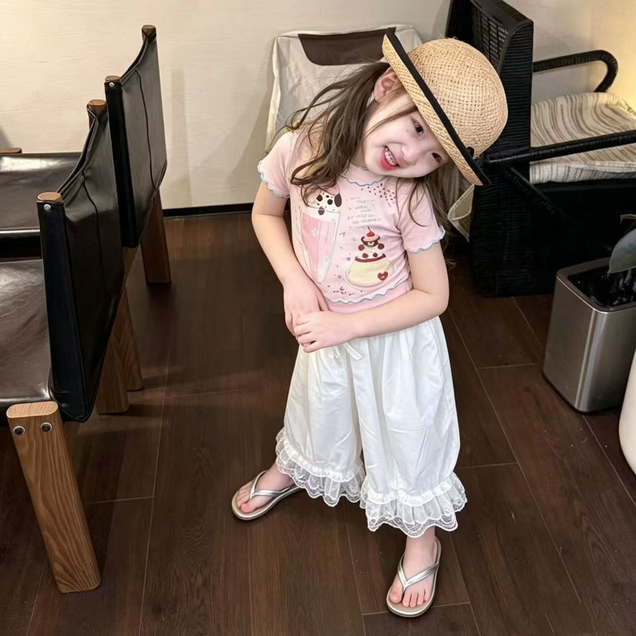 Girls Summer Suit 2026 New Korean Style Dopamine Printed Bottoming Top Baby Fairy Style Lace Pants