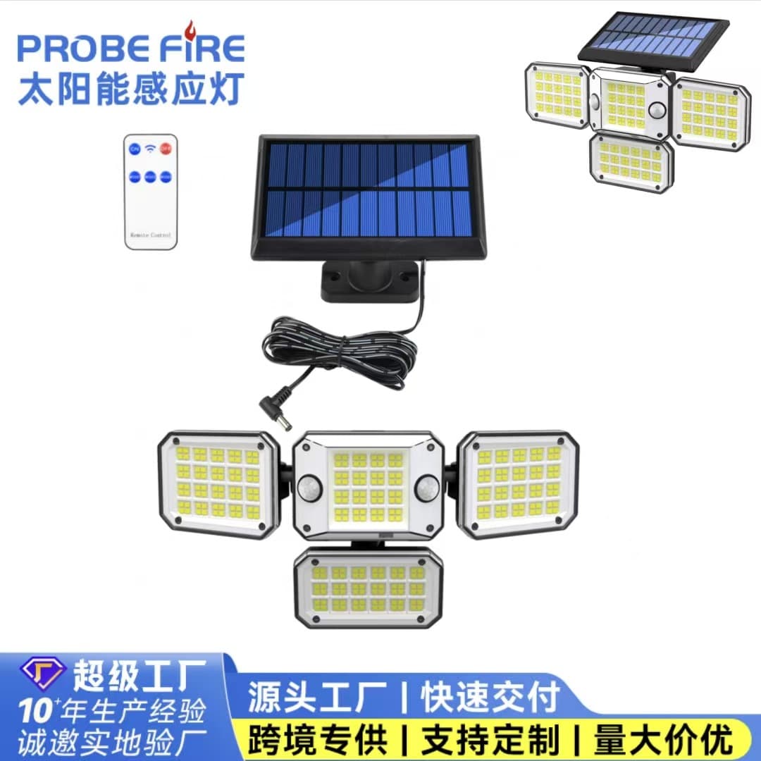 Cross-border Home Dual-Sensor LED Solar Wall Light Motion-Activated Outdoor Door Light Garden Yard Four-Head Street Light