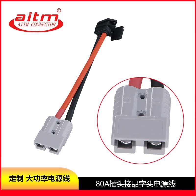 Custom 80A Plug Adapter for Electric Vehicle Three-Pin Connector 6AWG 20CM Cable Length High-Power Lithium Battery Power Cord