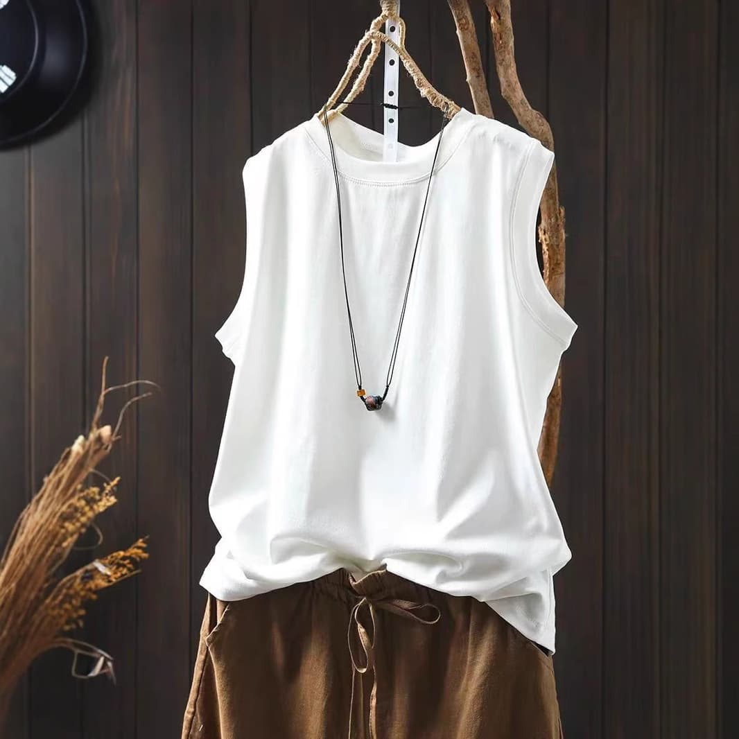 Summer New White Short-Sleeved T-Shirt Women's Sleeveless Loose Slimming Casual Inner Base Shirt 9121