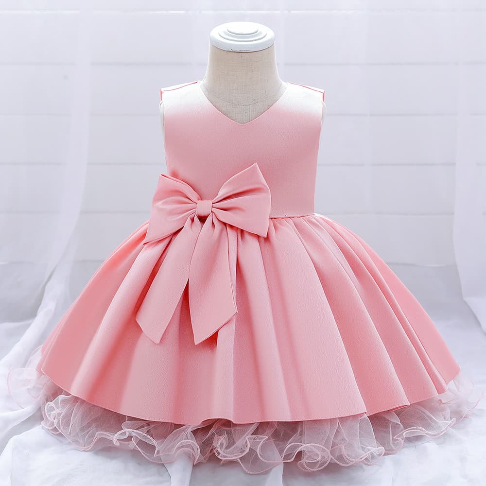Princess Dress Infant Baptism Ball Gown Butterfly Knot Flower Girl Dress Cotton Polyester Blend Spring Autumn Winter Suitable for 1-3 Years Old Girls