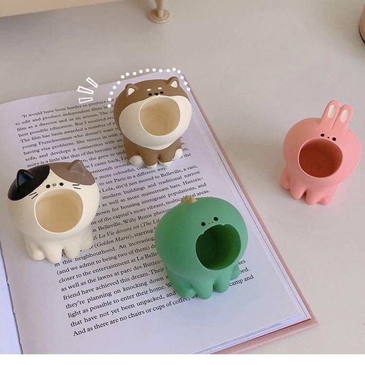 Japanese-Style Office Desktop Decoration Cute Open-Mouth Cat Pen Holder Student Stationery Makeup Brush Lipstick Storage Box