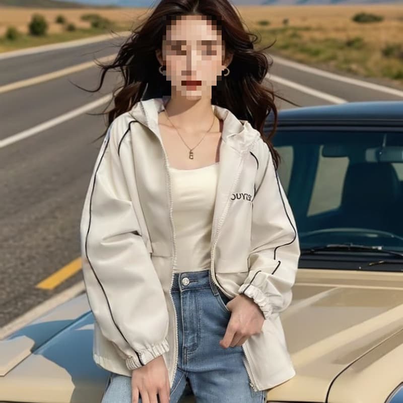 D5S Real Shot: European Style Women's Loose Fit Hooded Long-Sleeved Windbreaker Jacket, Korean Style Casual Jacket