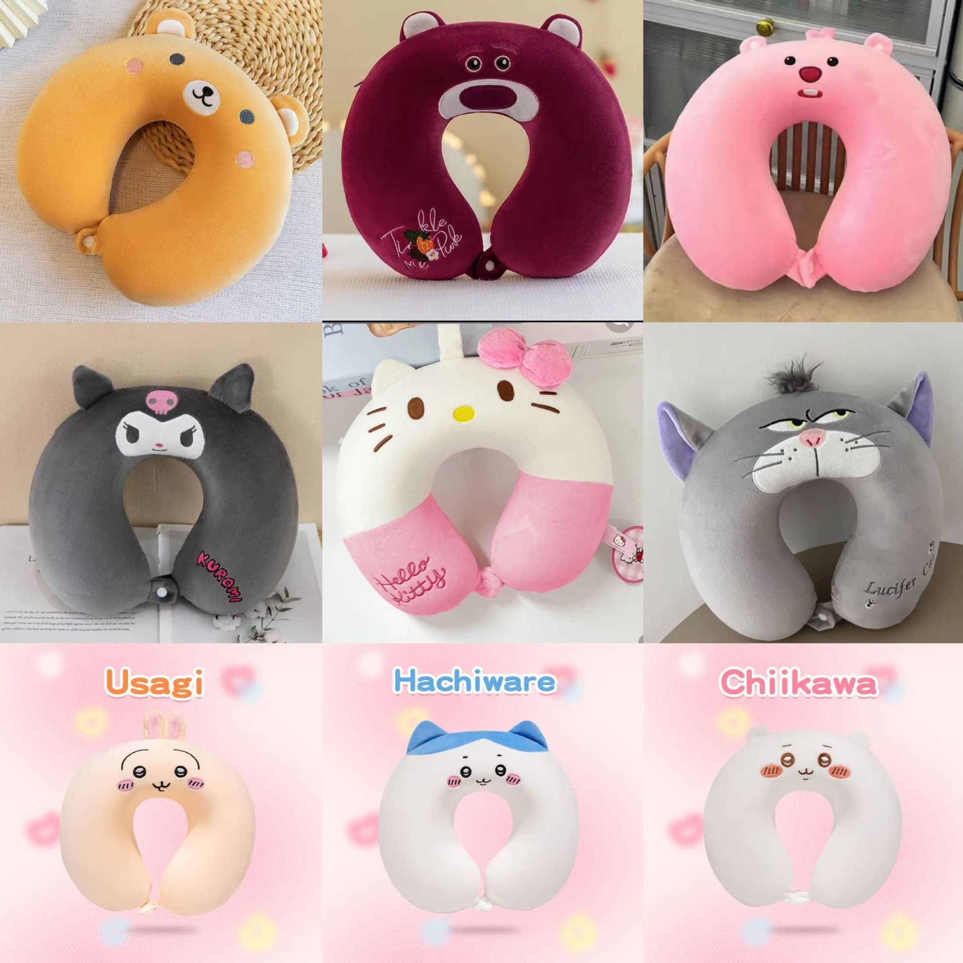 Anime Cartoon U-Shaped Pillow Series Little Eight Usachi Strawberry Bear Kitty Cat Neck Pillow Office Airplane Nap Pillow