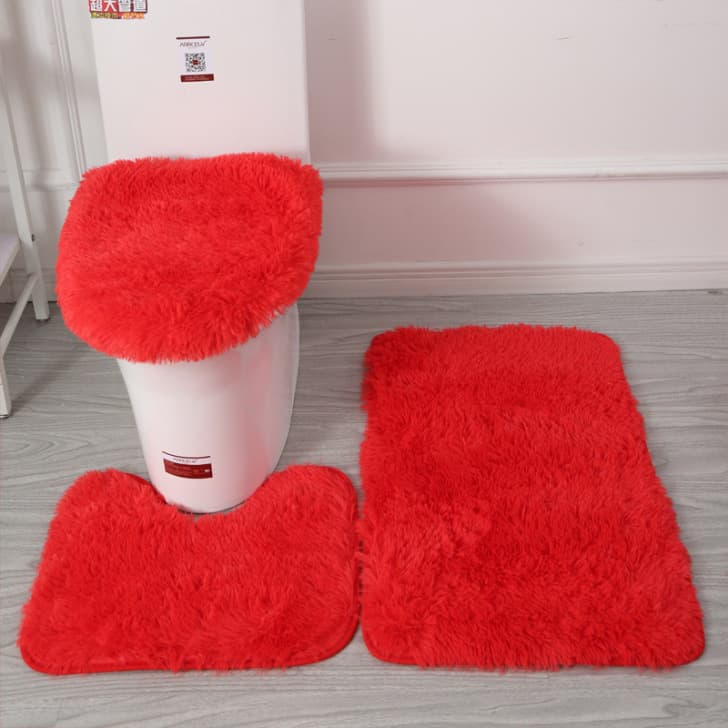 Dropshipping household solid color silk wool toilet three-piece set Cross-border one-size-fits-all absorbent bathroom floor mats Mixed batch U-shaped non-slip