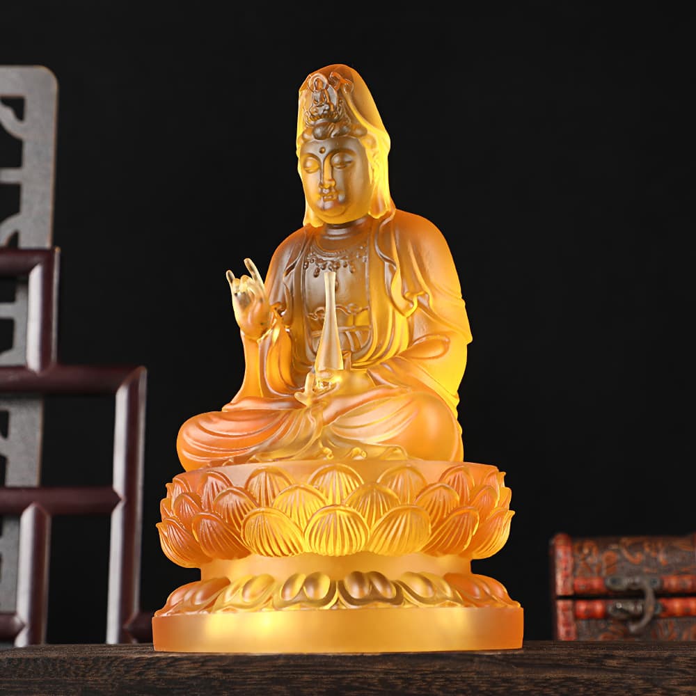 Custom Water Crystal Guanyin Bodhisattva Ornament Home Town Protection Guanyin Ornament Guanyin Bodhisattva Resin Deity Statue