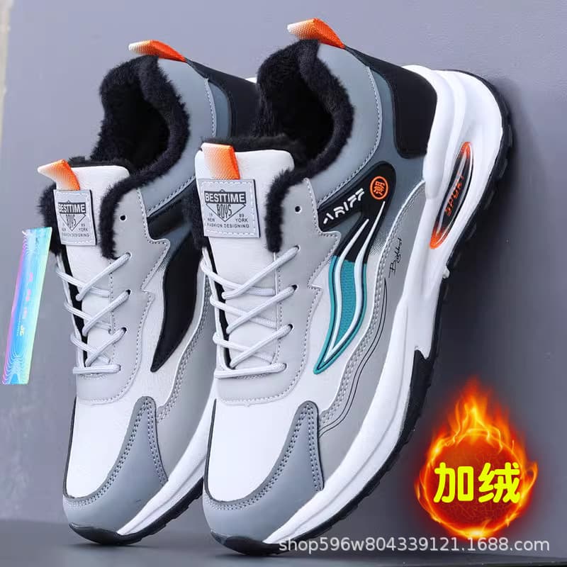2024 New Autumn/Winter Men's Waterproof Leather Shoes, Fleece-Lined and Thickened Warm Winter Men's Sports Casual Shoes