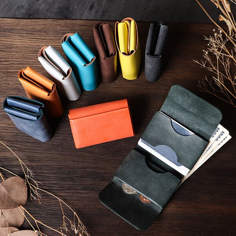 Rakuten New Imported Waxed Leather Trifold Coin Purse Handmade Vintage Japanese Style Genuine Leather Portable Compact Coin Wallet