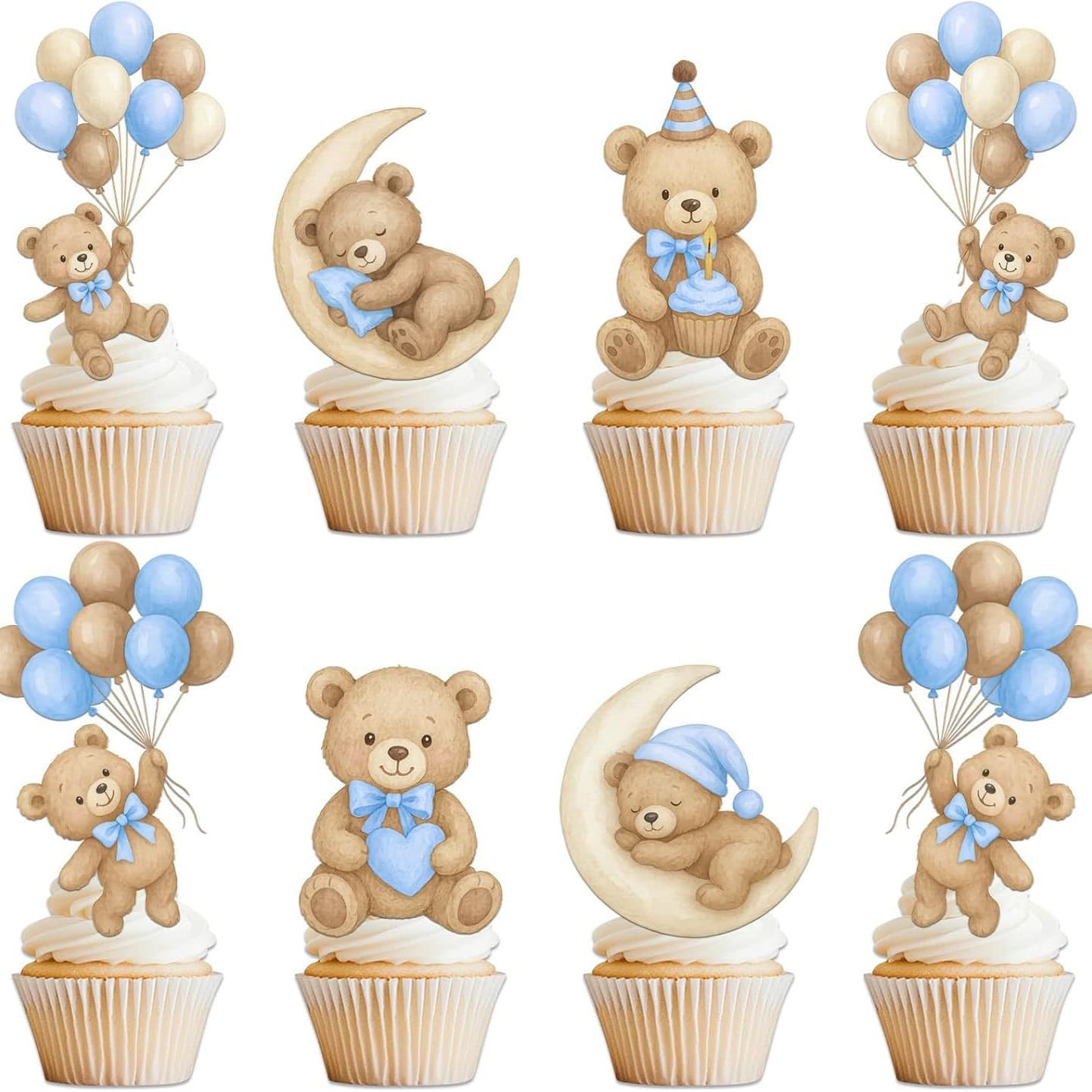 Cross-border Baby Shower Bear Cupcake Topper Moon Baby Bear Cake Decoration Jungle Animal Theme