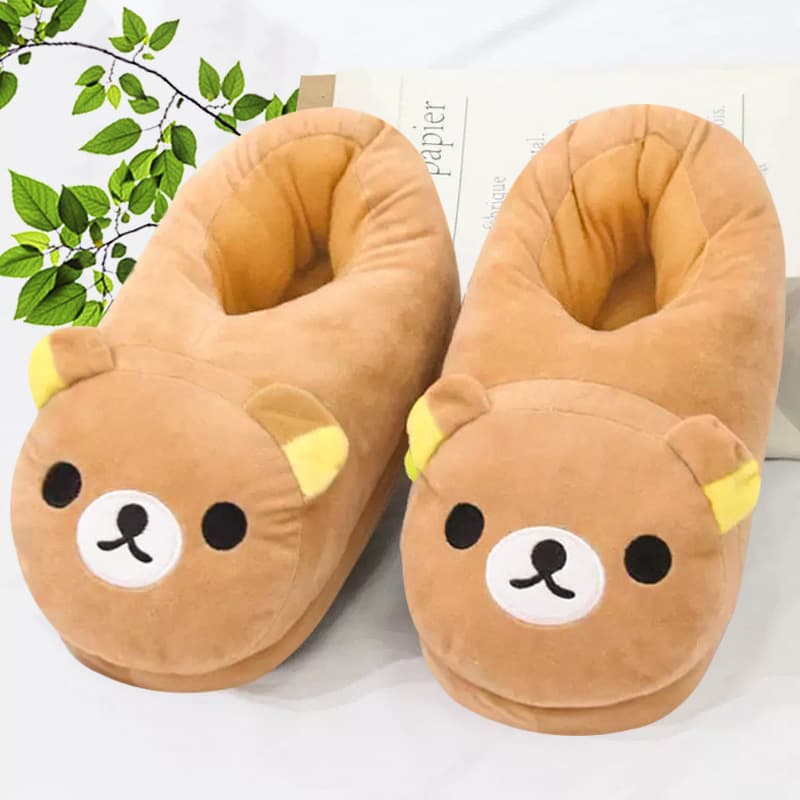 Cartoon Relax Bear Cotton Slippers, Couple Home Floor Slippers, Thick-Soled Winter Warm Indoor Cotton Slippers