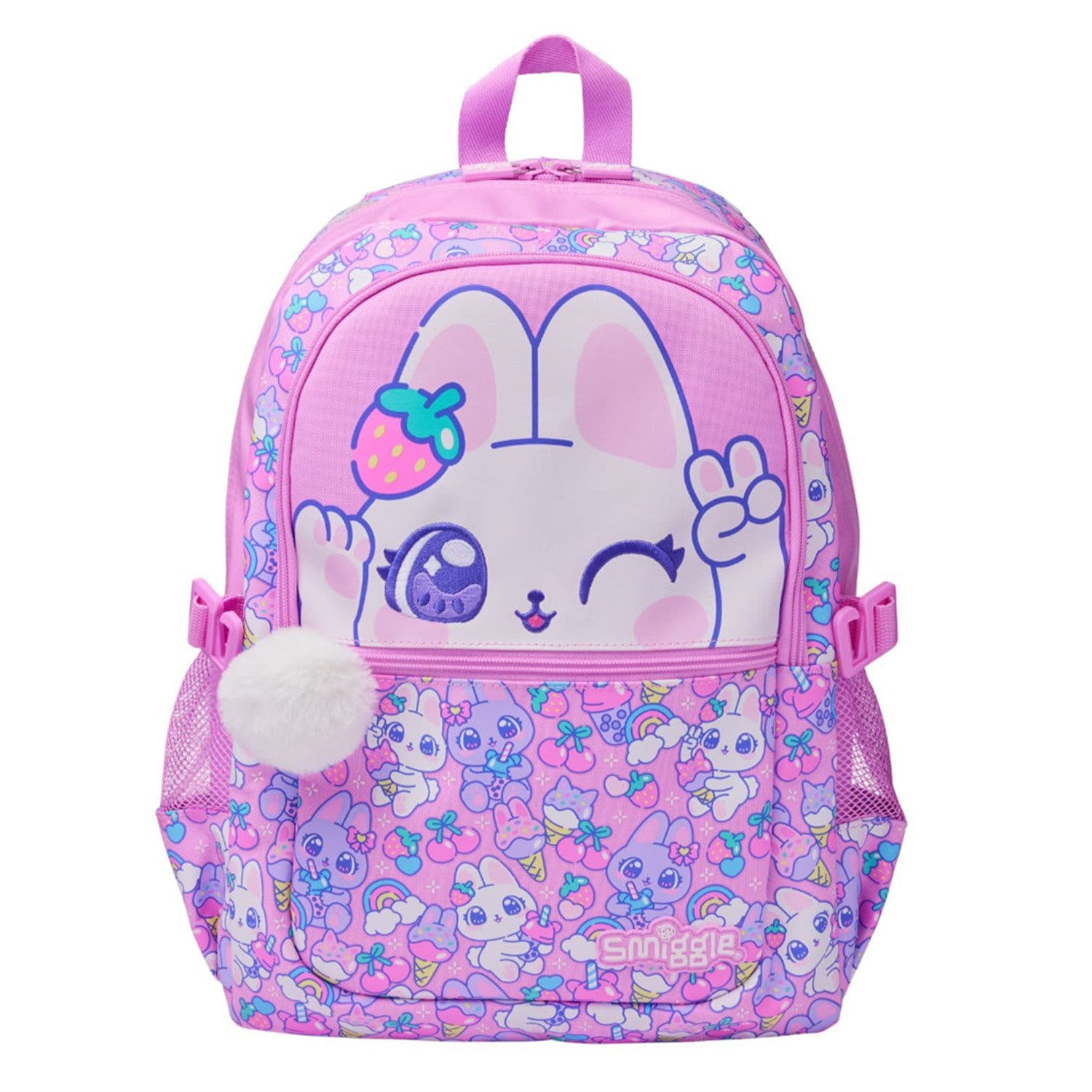 Australian Smiggle Backpack for Grades 1-6 Students, Pink Bunny Cat Ergonomic Shoulder Bag, Multifunctional Marvel