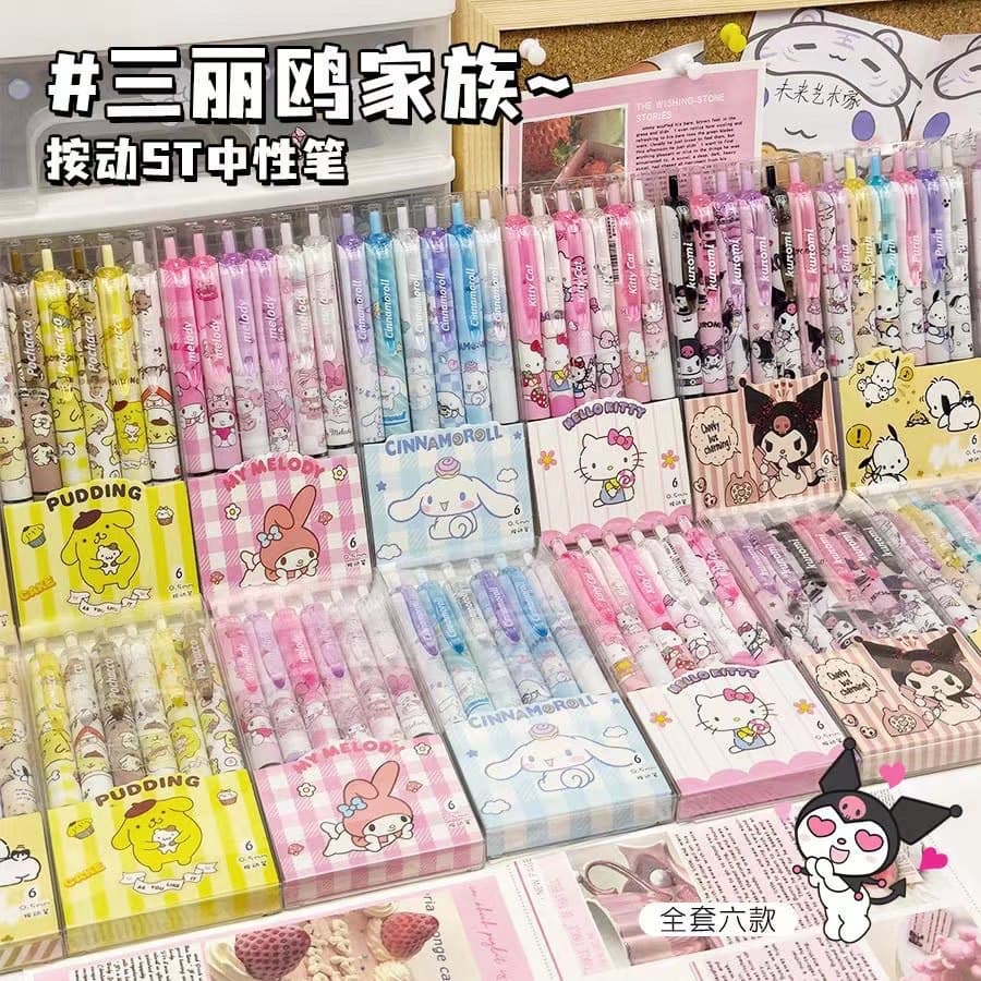 Sanrio Family Retractable Gel Pen 0.5 Quick-Drying Black Pen Student Exam Pen ST Tip Black Pen High Aesthetic Value