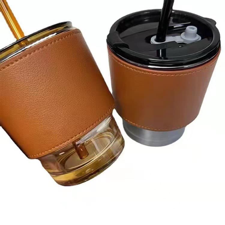 Amazon Mug Insulated Leather Cup Cover Internet Celebrity Bamboo Cup Anti-Slip Leather Cover Glass Water Cup Protective Cover