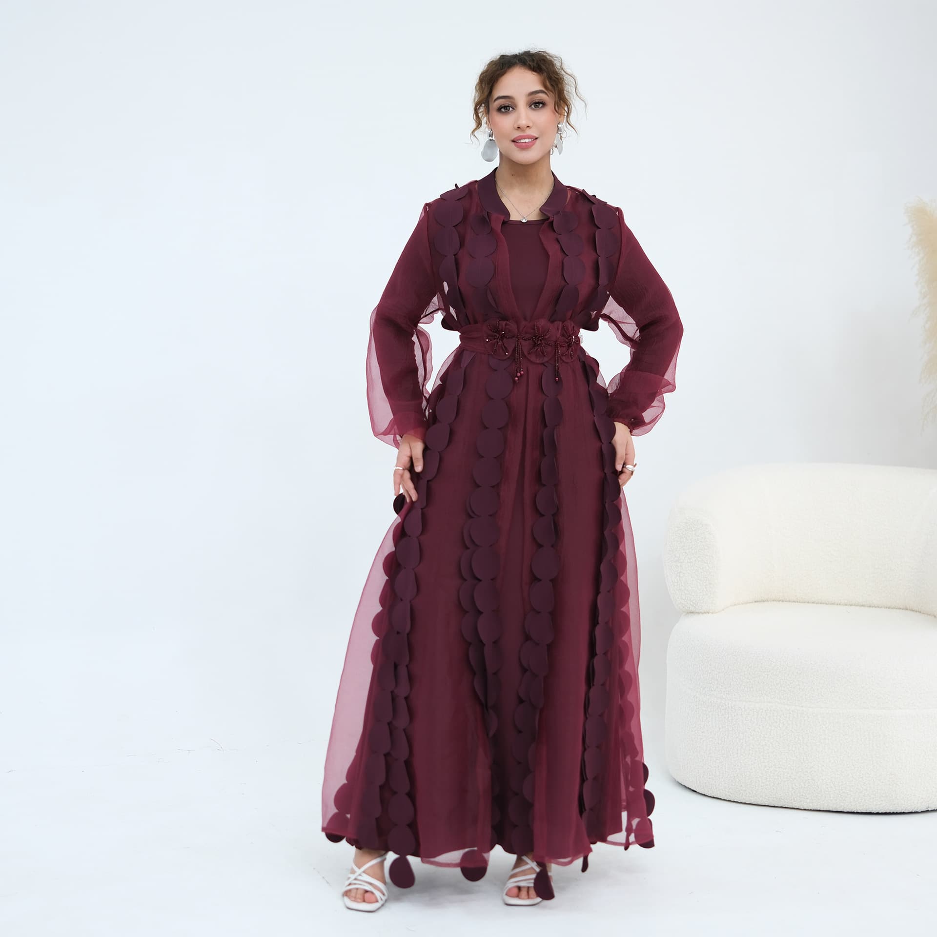 Ai Yirui Real Shot Direct Out, 3D Patchwork Long Sleeve Dress + Cardigan Two-Piece Set 1241