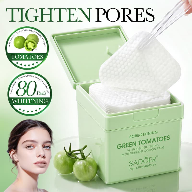 SADOER Green Tomato VC Pore Firming Hydrating Cotton Pads (Foreign Language Version) 130ml/80Pads Moisturizing Mask
