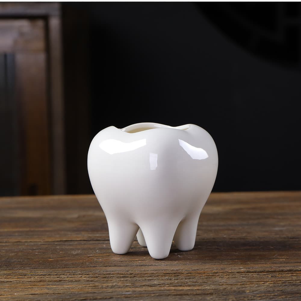 Mini Tooth Ceramic White Home Decoration Flower Pot Wholesale Dentist Dental Clinic Wax Cup Logo