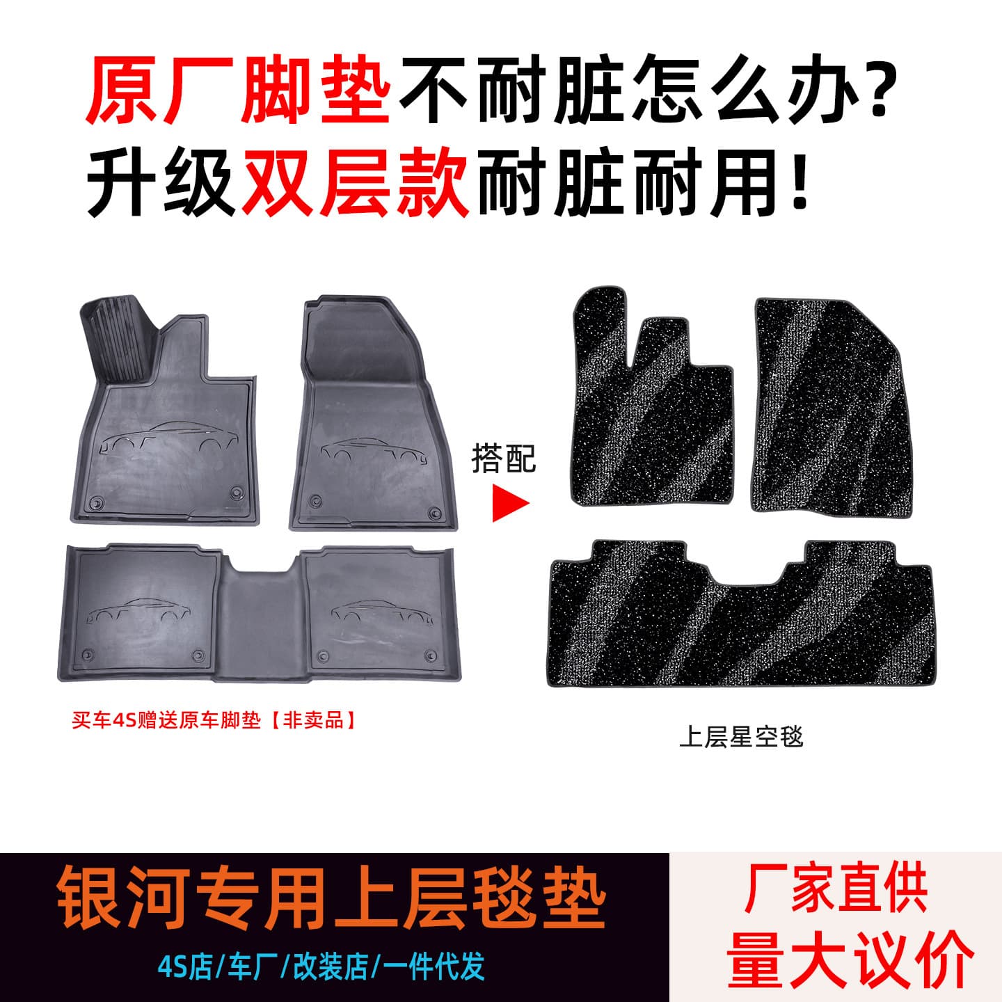 Compatible with Geely Galaxy A7, Starship 7, Staryuan E5 Upper Layer Carpet Mat, Stain-Resistant and Waterproof, Geely Staryuan Car Mat